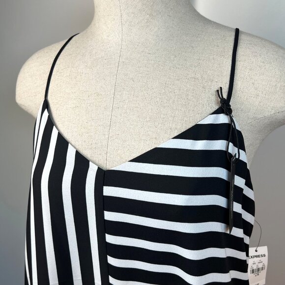 NEW EXPRESS Barcelona Cami Black and White Striped Reversible V-Neck Tank Top L - Picture 1 of 11